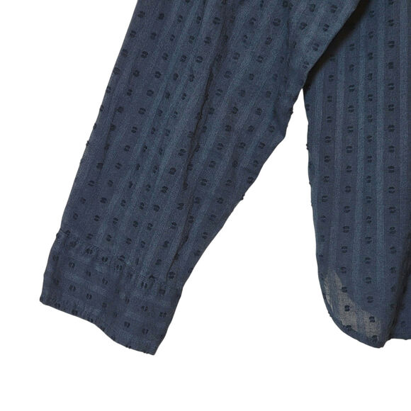 Point Sur J Crew Navy Swiss Dot Blouse Vintage Style Ruffle Collar Relaxed 14 - Picture 6 of 15